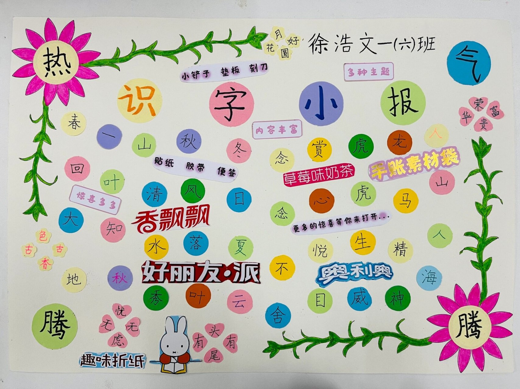 一年级识字小报 让孩子在制作多熟悉字认识字