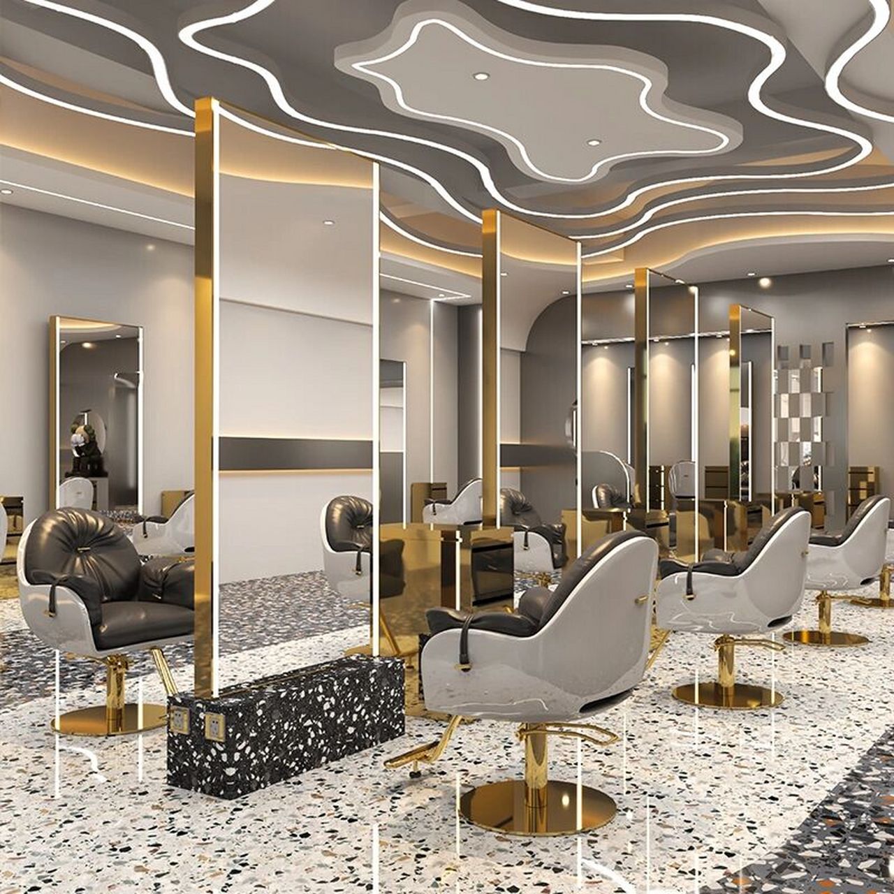 理发店装修效果图  轻奢风美发店装修 对于店面装修90每个人的想法