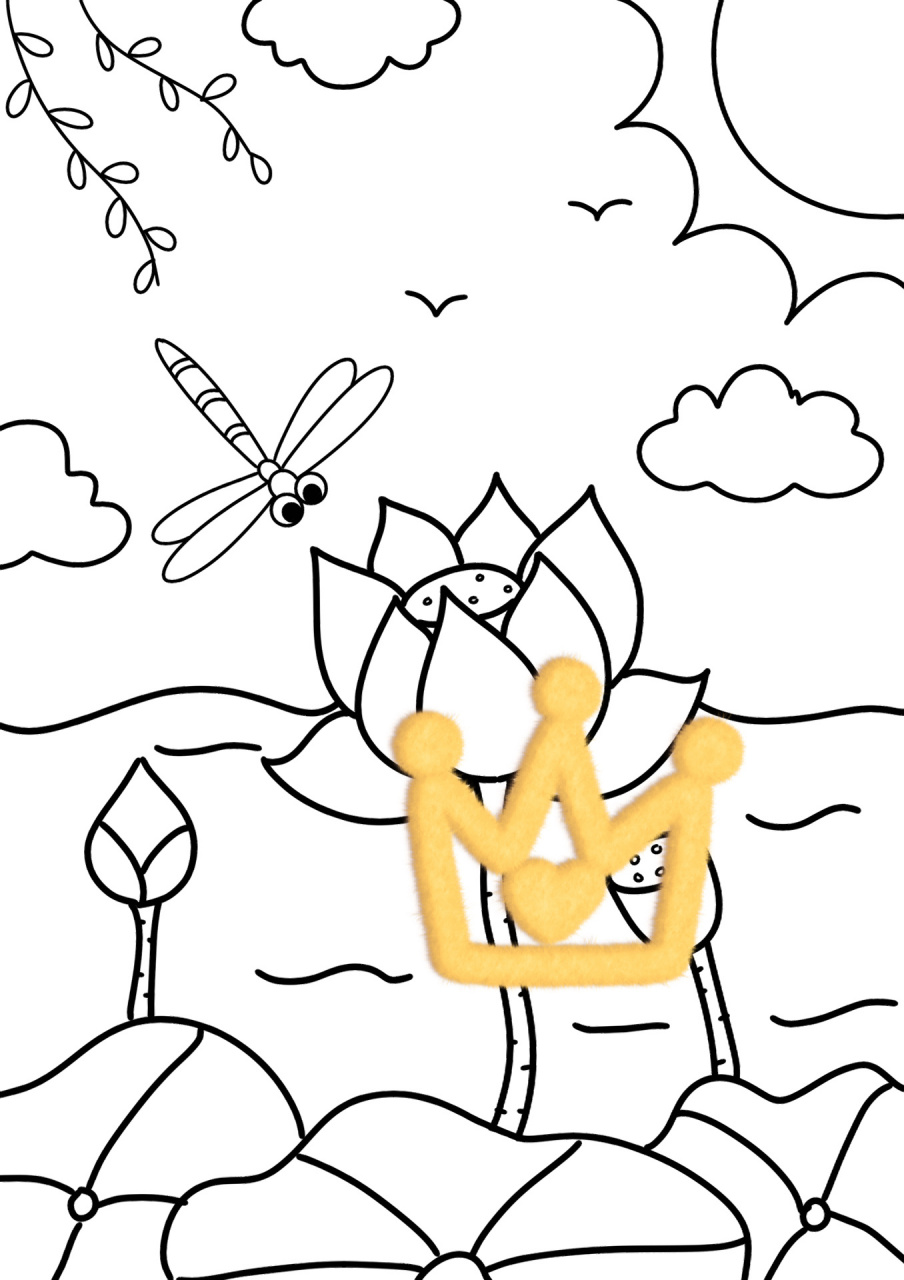 荷花儿童创意画 春天儿童画 简笔画 带线稿 小荷才露尖尖角 早有蜻蜓