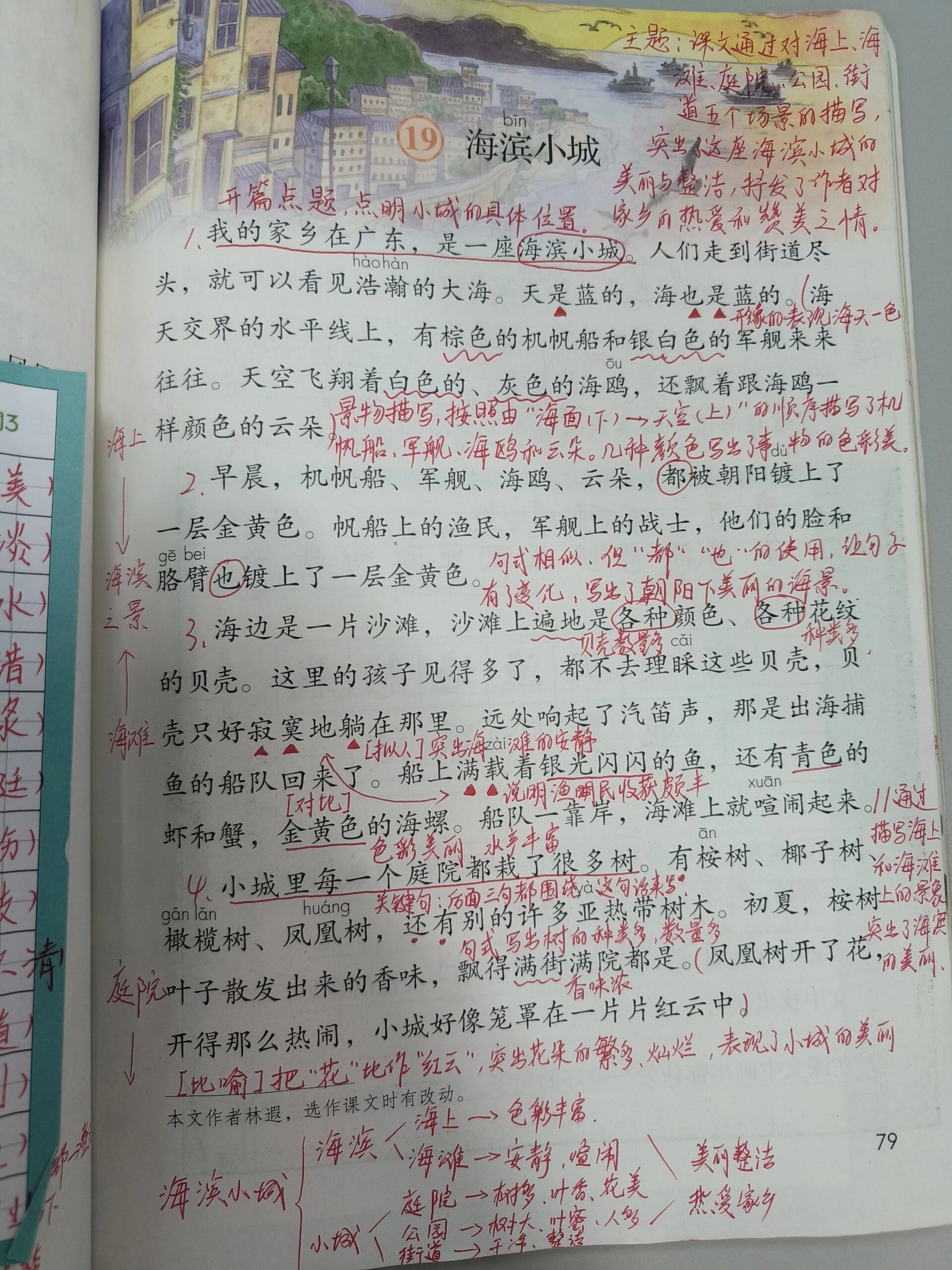 三上语文19海滨小城教师书本备课笔记