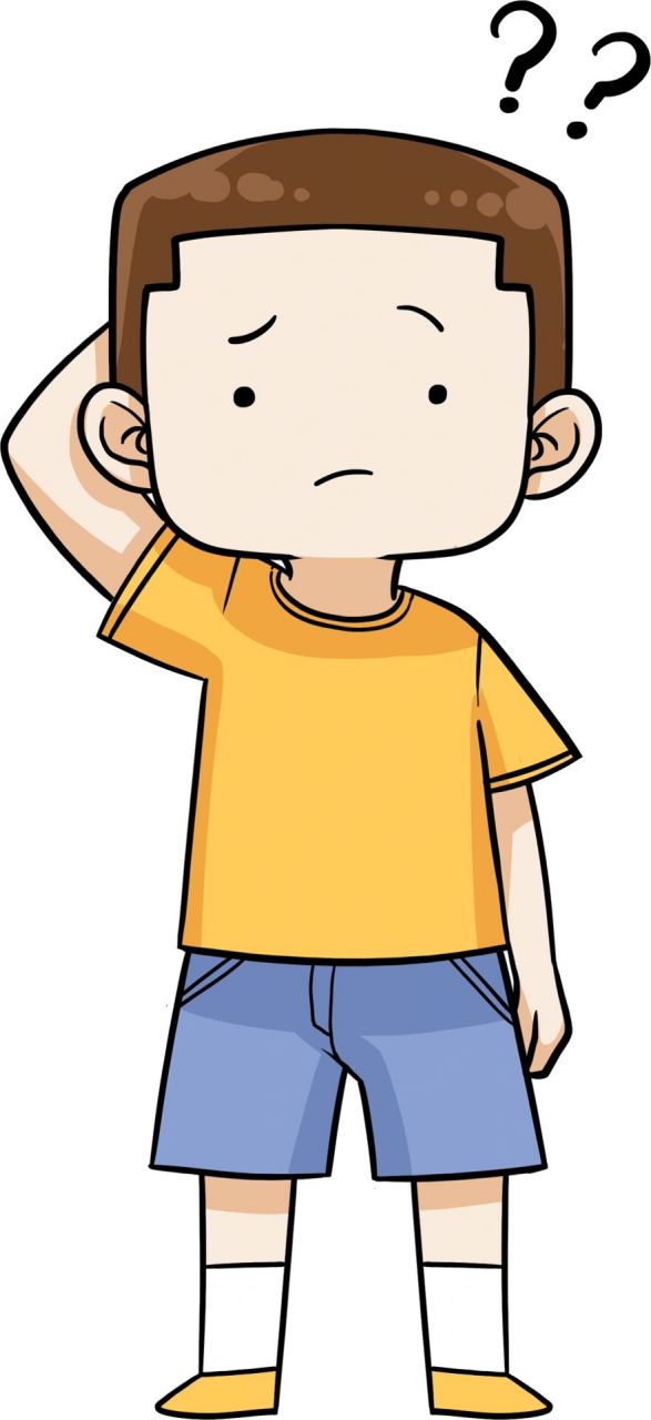 93小人卡通肌理手绘儿童思考卡通人物素材 93穿蓝毛衣的单人男孩