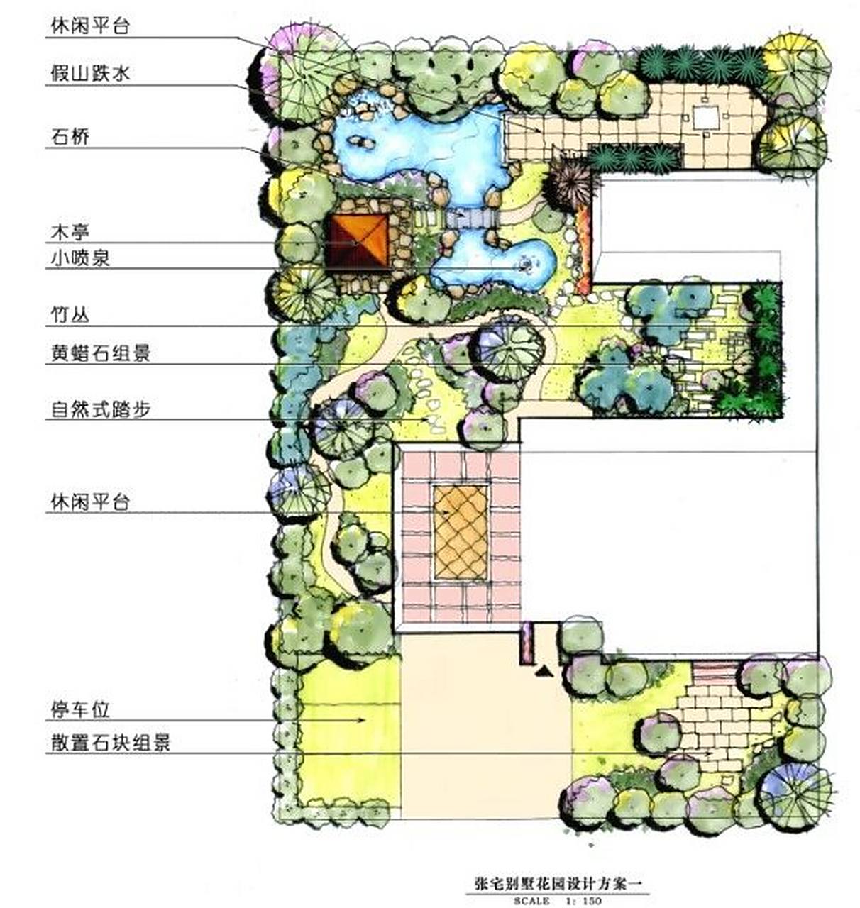 环艺考研|庭院景观平面图分享 庭院景观手绘平面图参考