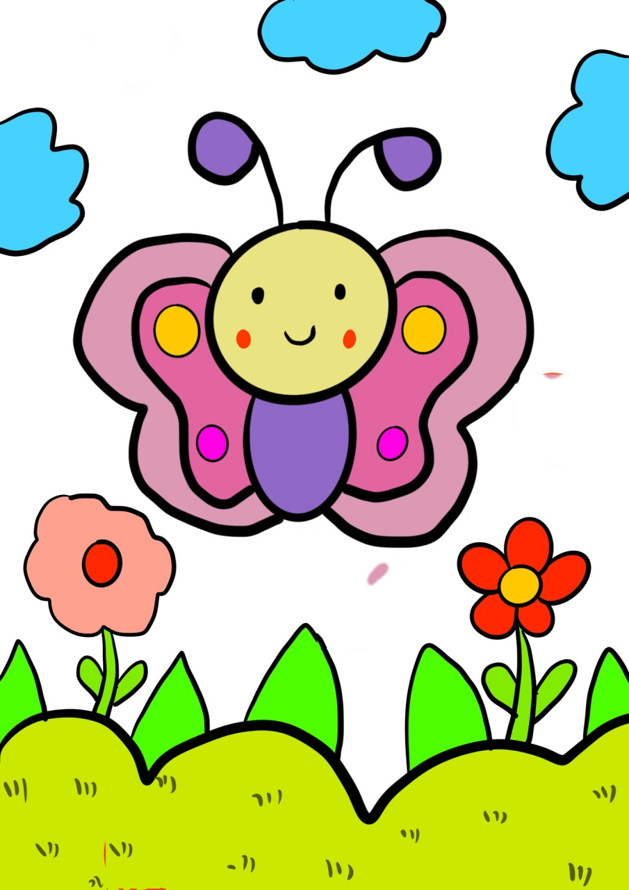 蝴蝶儿童创意画(附线稿)