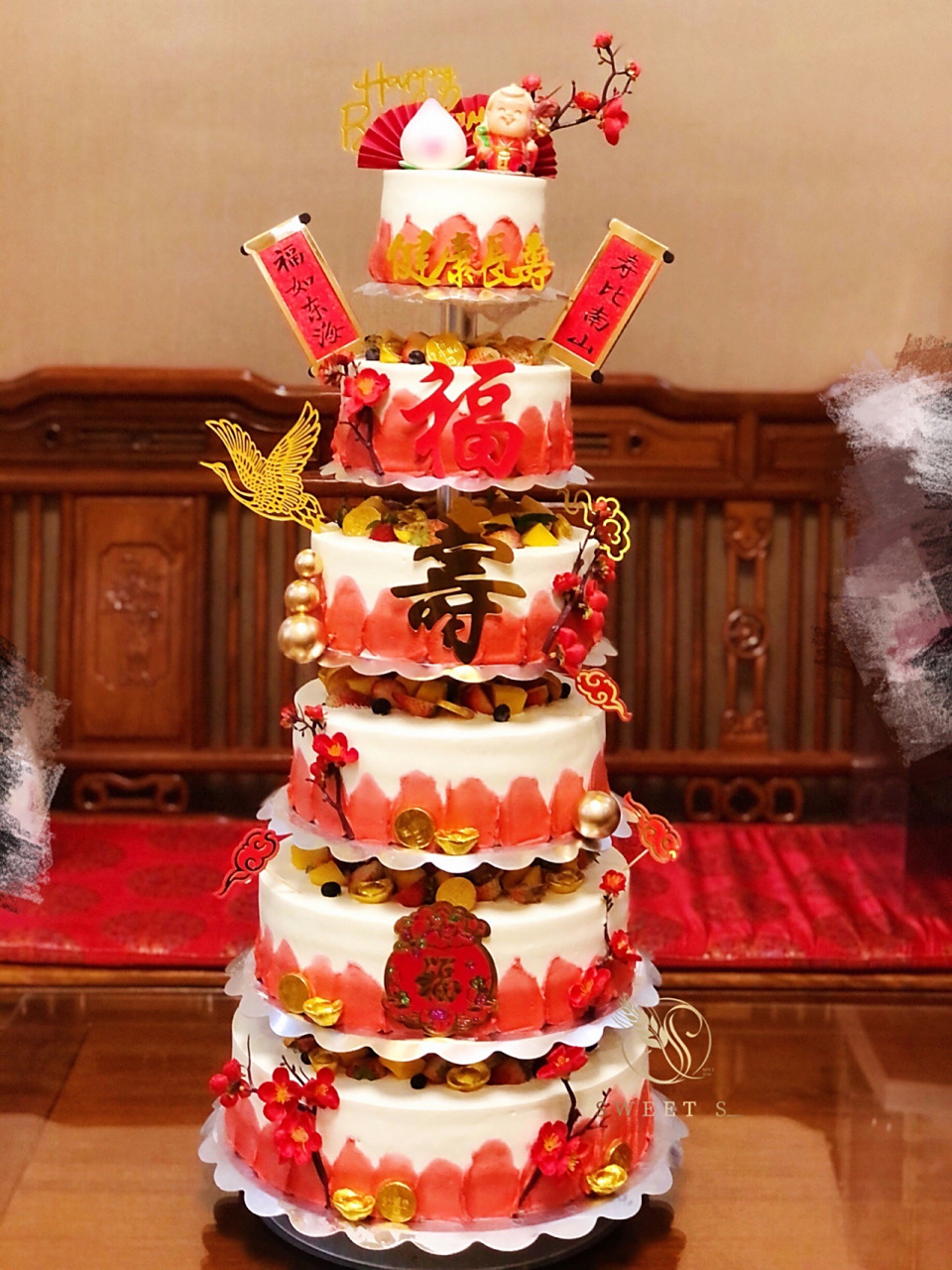 95分享6层祝寿蛋糕(内含尺寸) 好久没跟大家分享啦,今天的是最新做