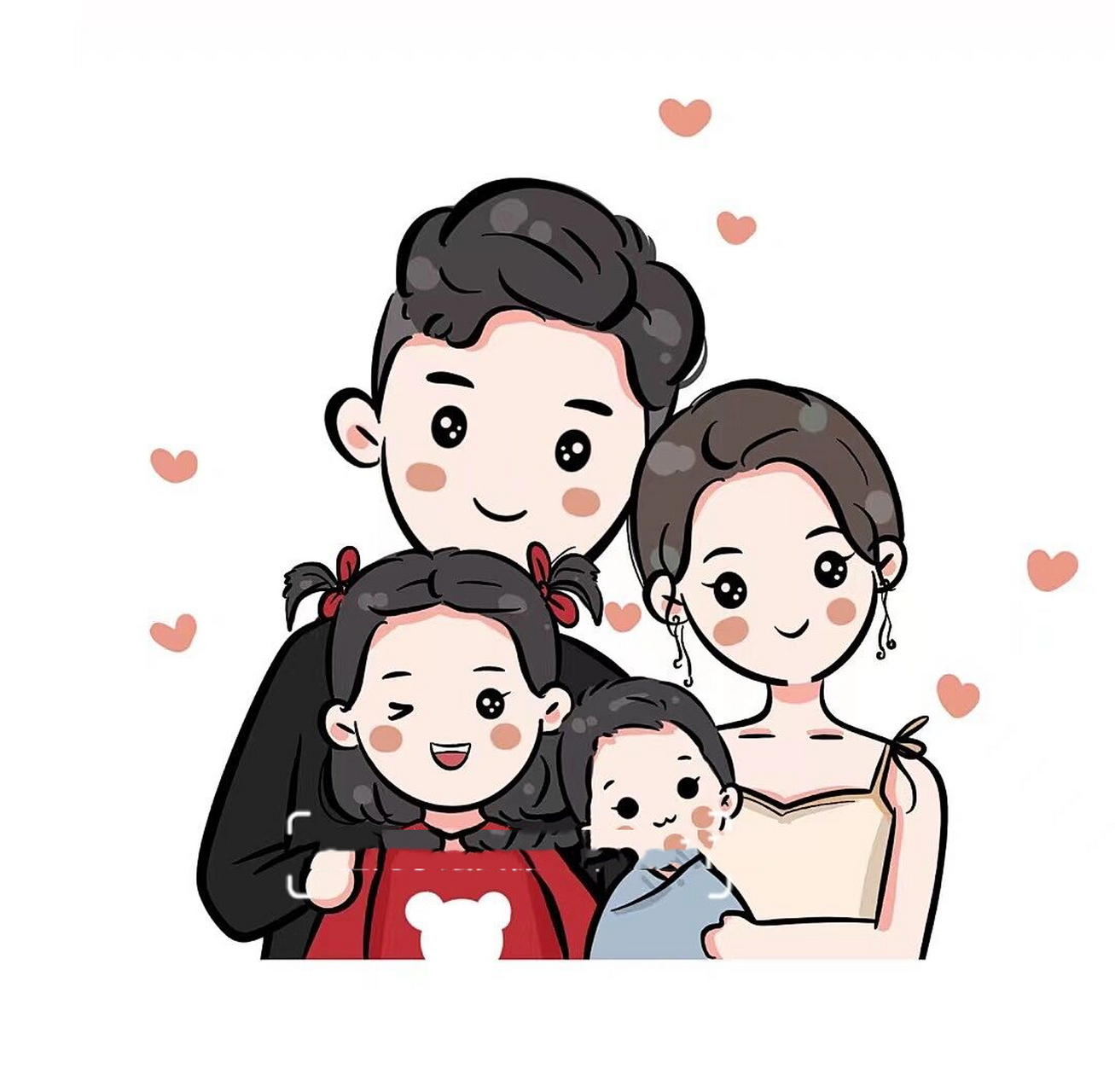 卡通全家福手绘头像,幸福可爱一家三口 可可爱爱幸福美满一家人98