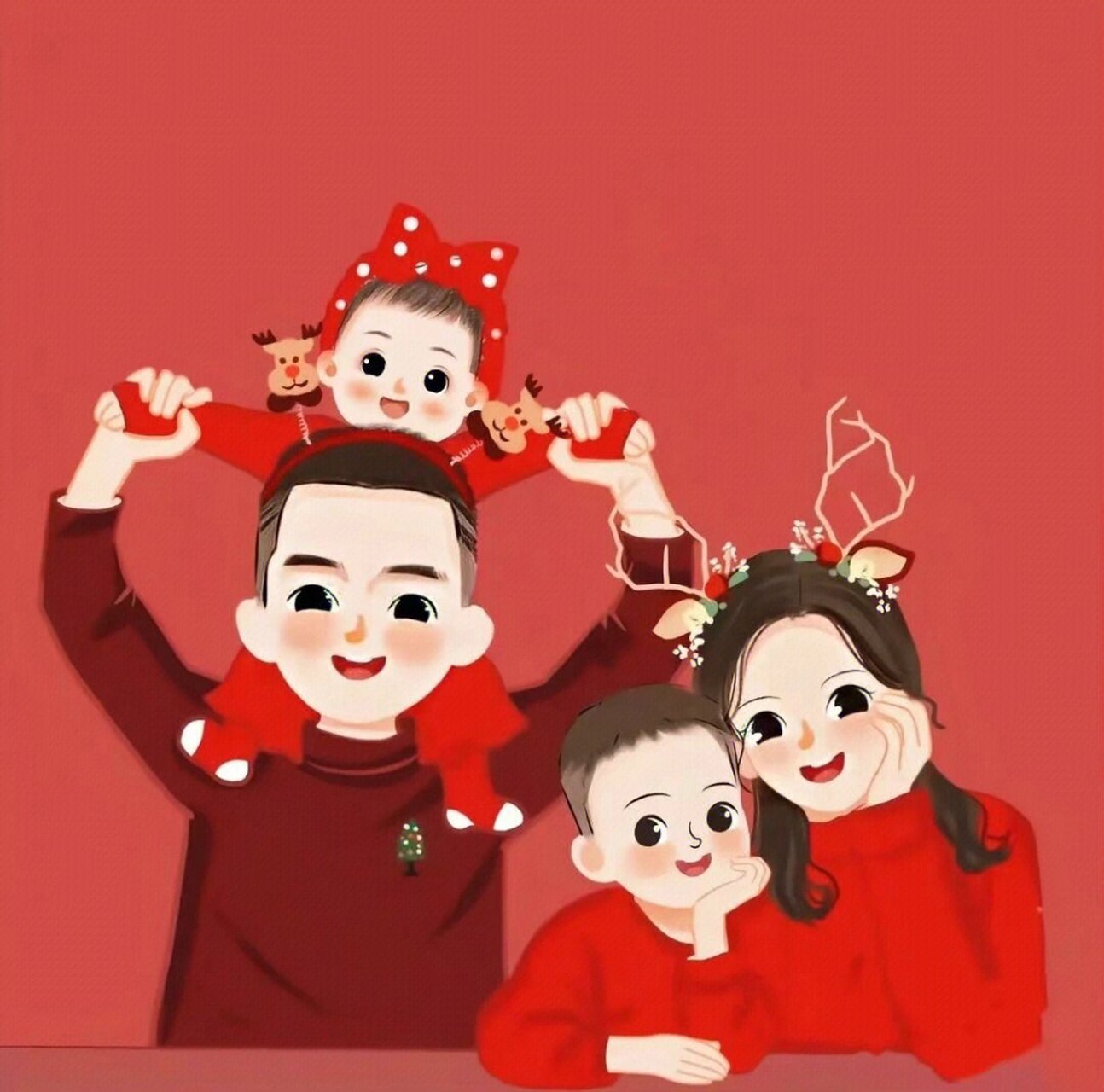 一家四口的可爱头像 兄妹情