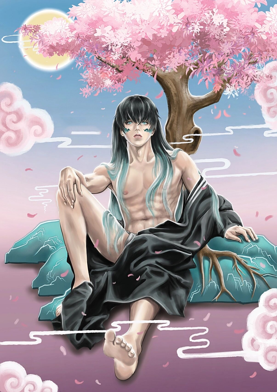 之·霞柱 鬼灭之刃霞柱时透无一郎原创插画 画风偏美型出浴系列插画