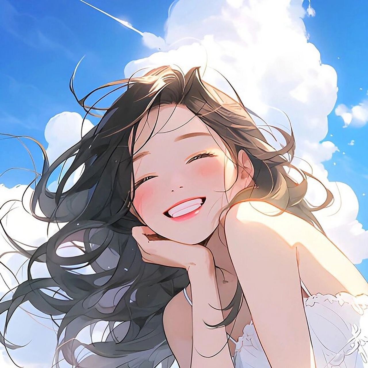 今日头像-像阳光一样明媚的女孩 看起来就很夏天的女头 蓝天,白云