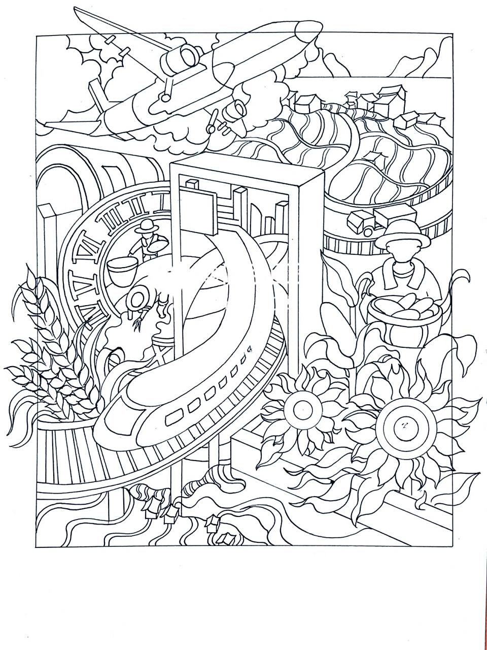 考研手绘|原创:乡村振兴主体插画线稿 画面构图决定画面基本的质量