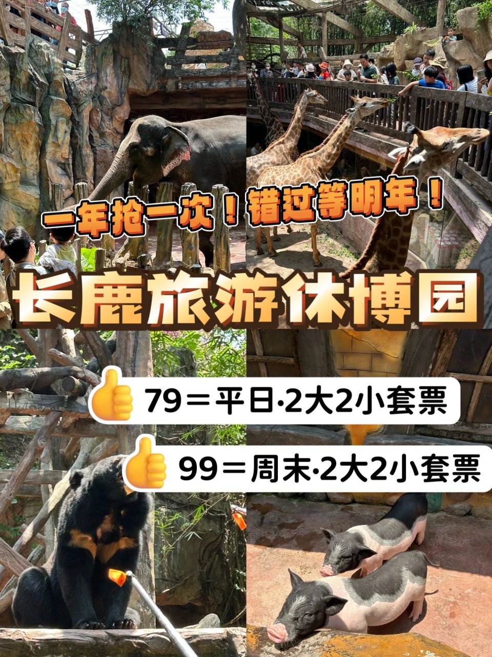 顺德·长鹿旅游休博园!2大2小套票!低至79!79!79!