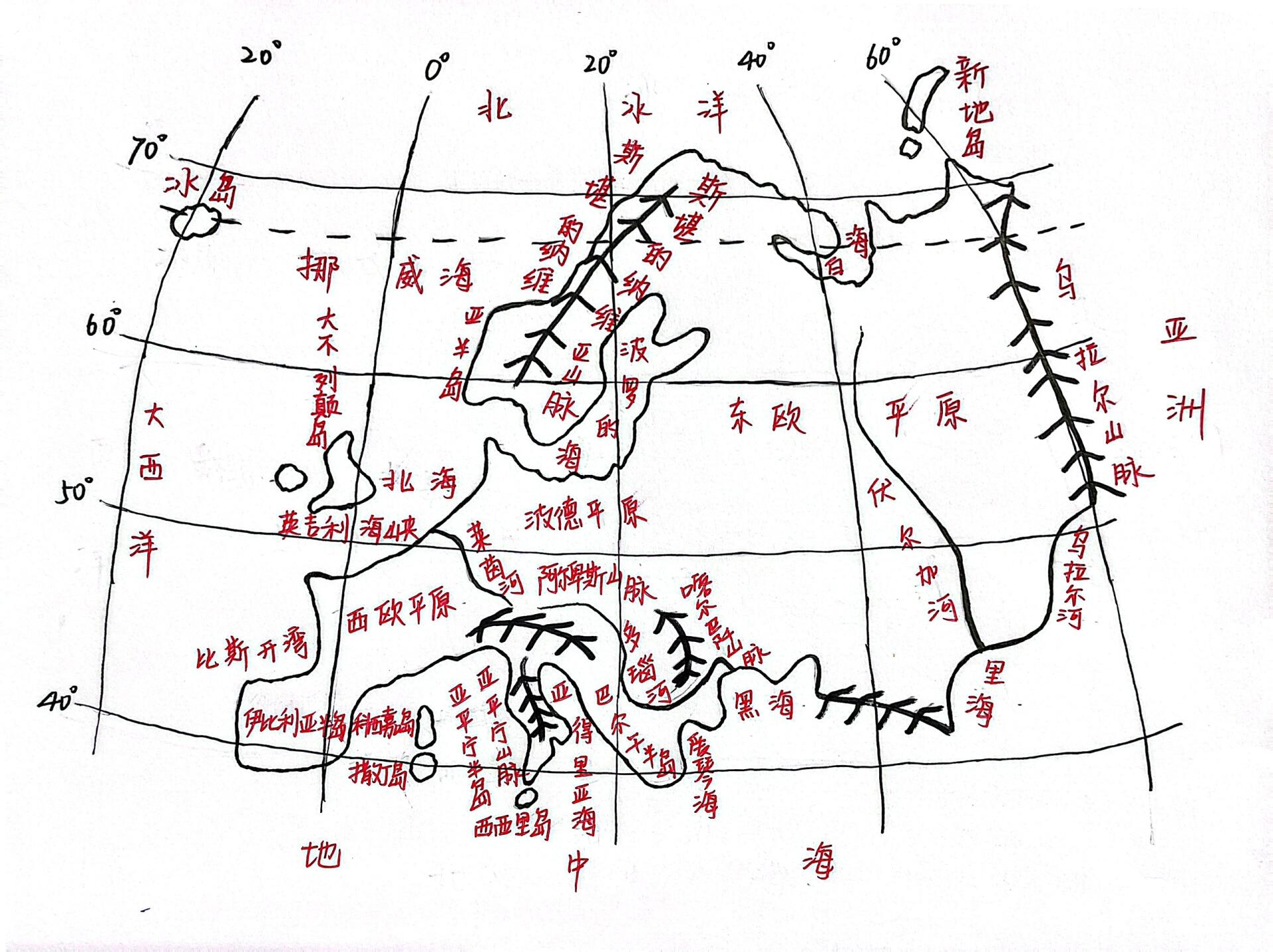 手绘欧洲地形分布图