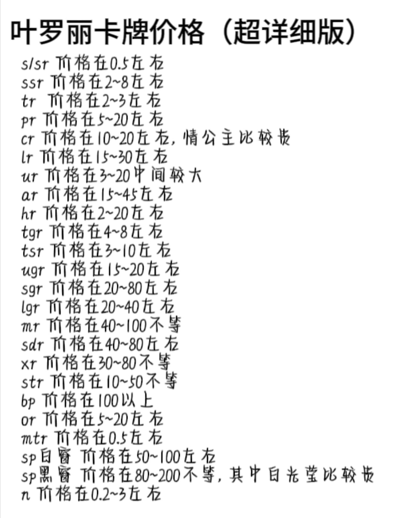 叶罗丽卡价格表