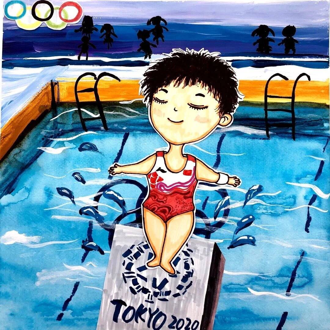 创意美术儿童画人物跳水