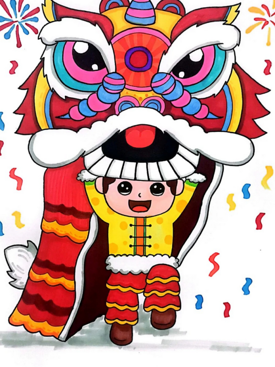 舞狮图片手绘 舞狮03是中国传统民俗表演,狮子03形象威武雄壮