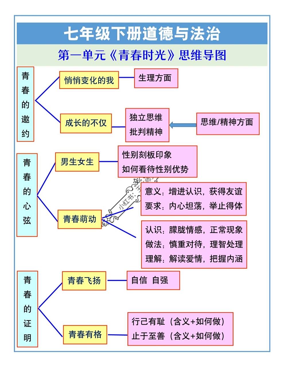 七年级下册道法第一单元青春时光思维导图 七年级下册道法第一单元