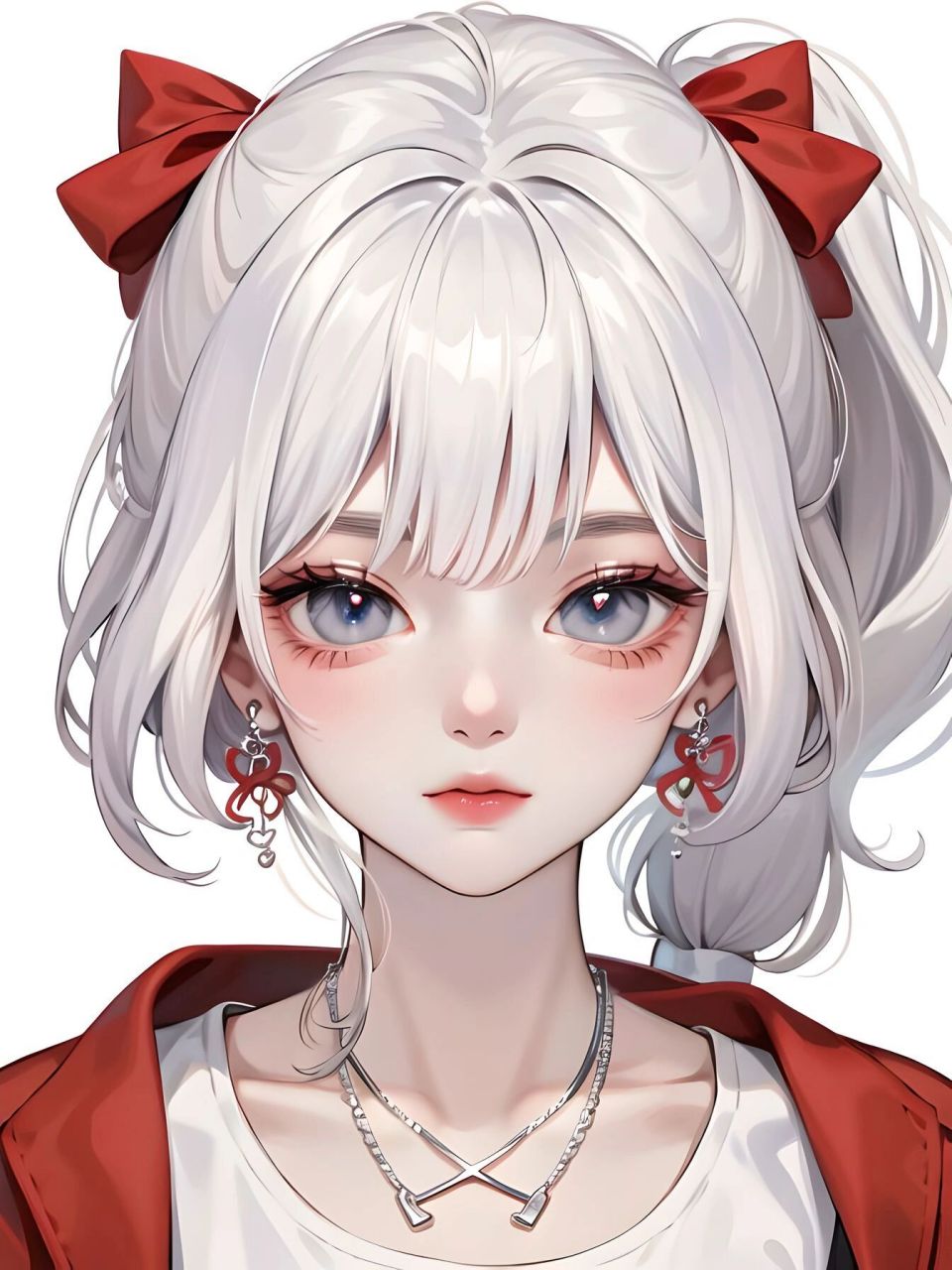 银发少女搭配红色蝴蝶结|女生头像  宝子们更喜欢第一张好还是第二张