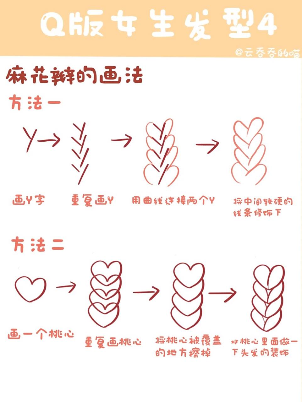 q版发型 | 麻花辫这样画～ 今天来给大家更麻花辫的教程 总结了两种