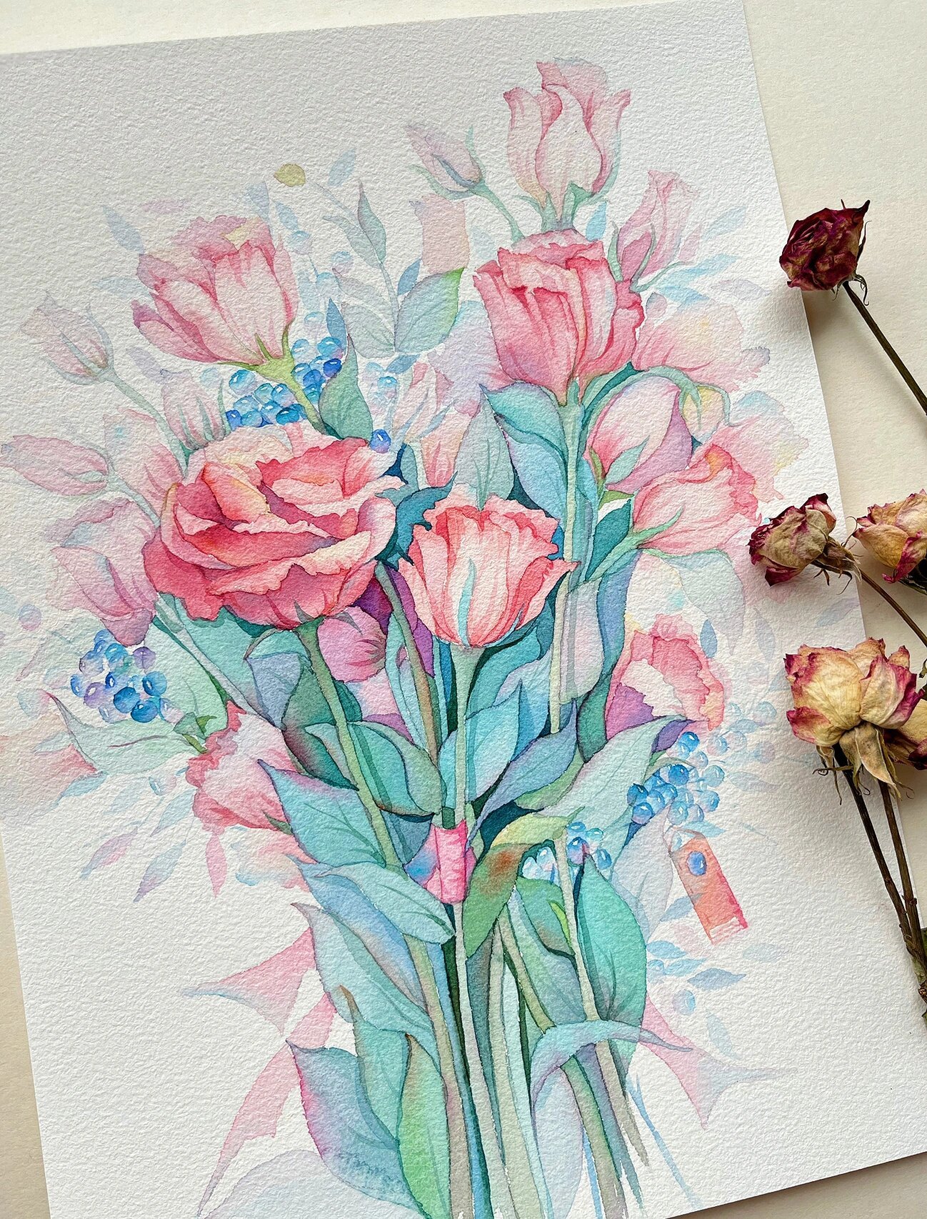 水彩—桔梗 花卉系列(20) 桔梗花 这是第二次画桔梗花,第一次没有画