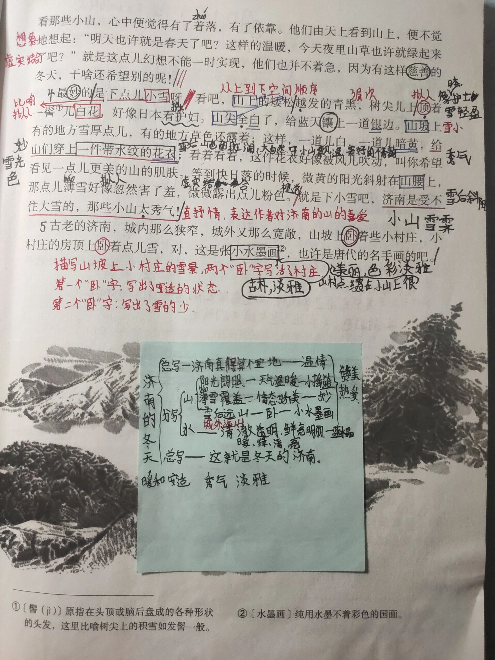《济南的冬天》课堂笔记 七年级上册语文课堂笔记