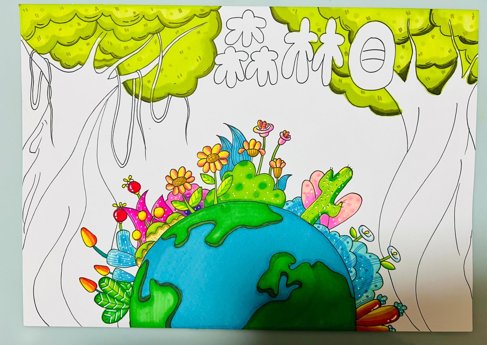 世界森林日主题手抄报 世界森林日主题,保护森林 有线稿可打印