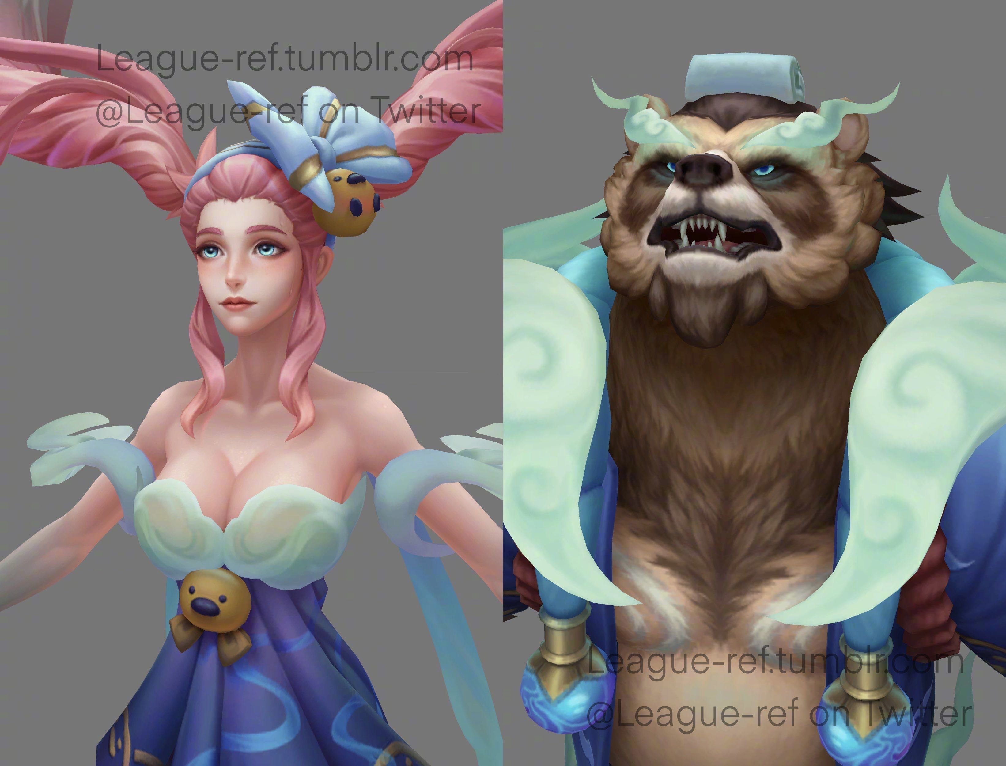 英雄联盟莲华温泉皮肤#【莲华温泉 娑娜&莲华温泉 沃利贝尔 模型图】