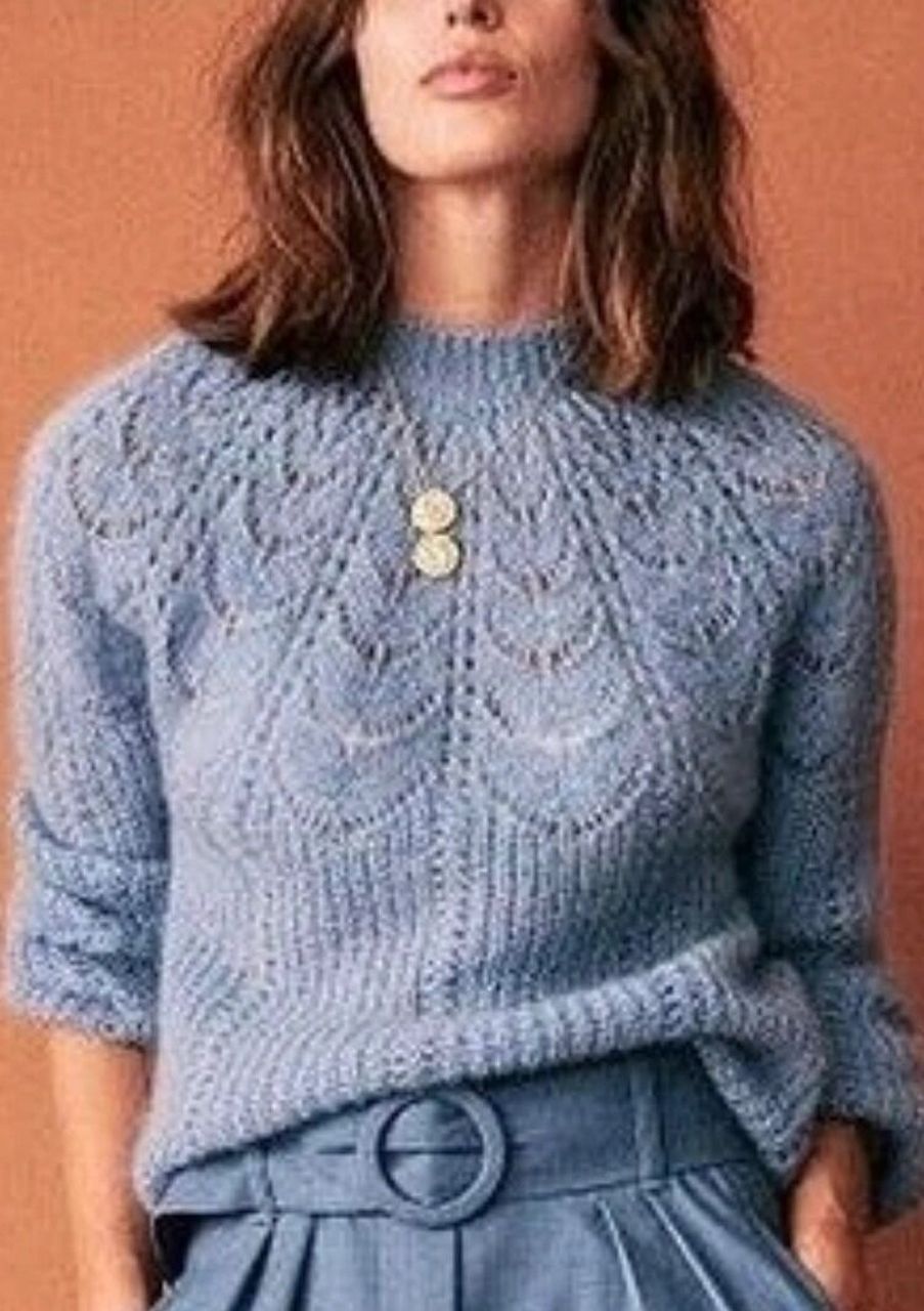 棒针从上往下织的圆肩育克套头毛衣花样图解