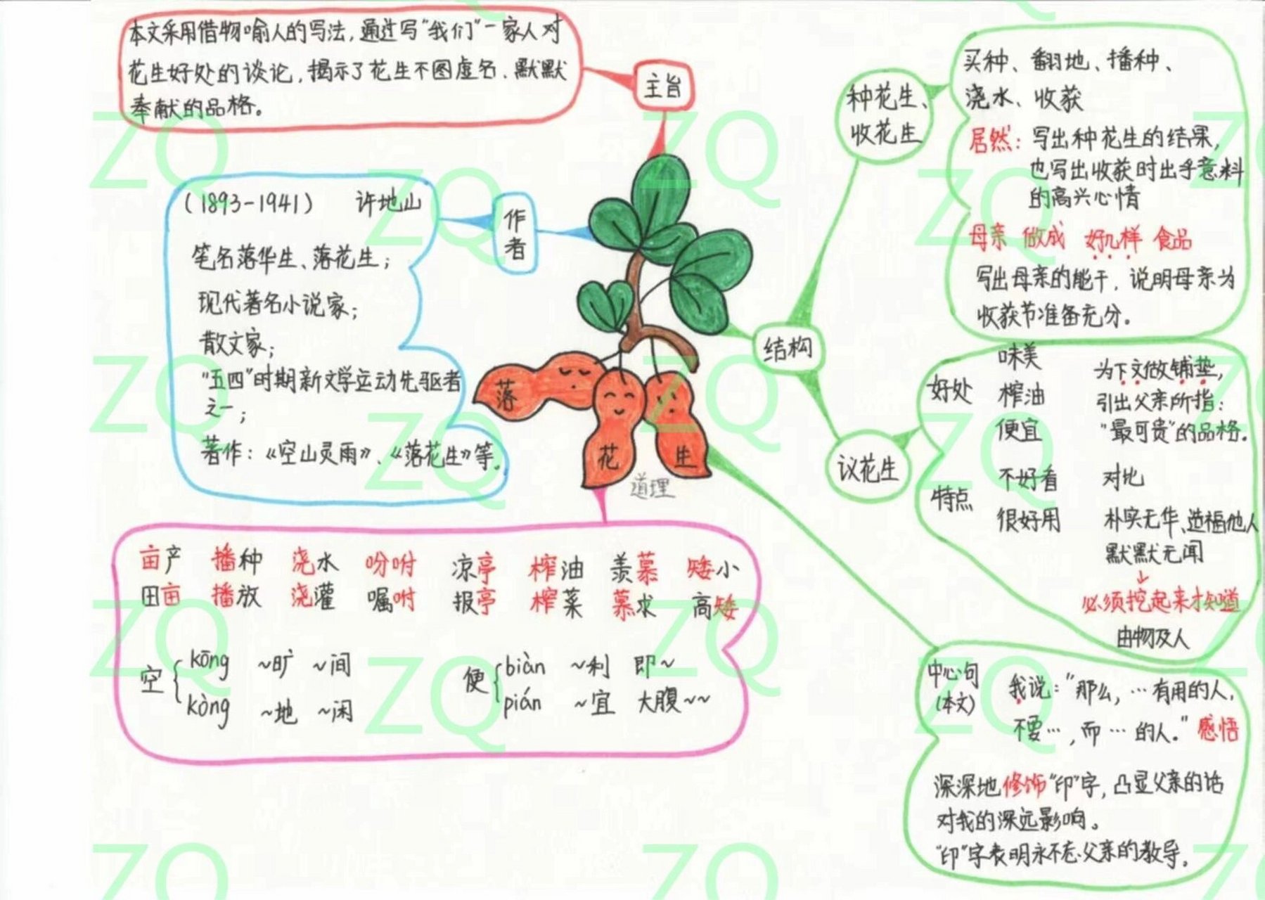 五上语文 第二课 落花生 思维导图 五上语文 第二课 落花生 思维导图