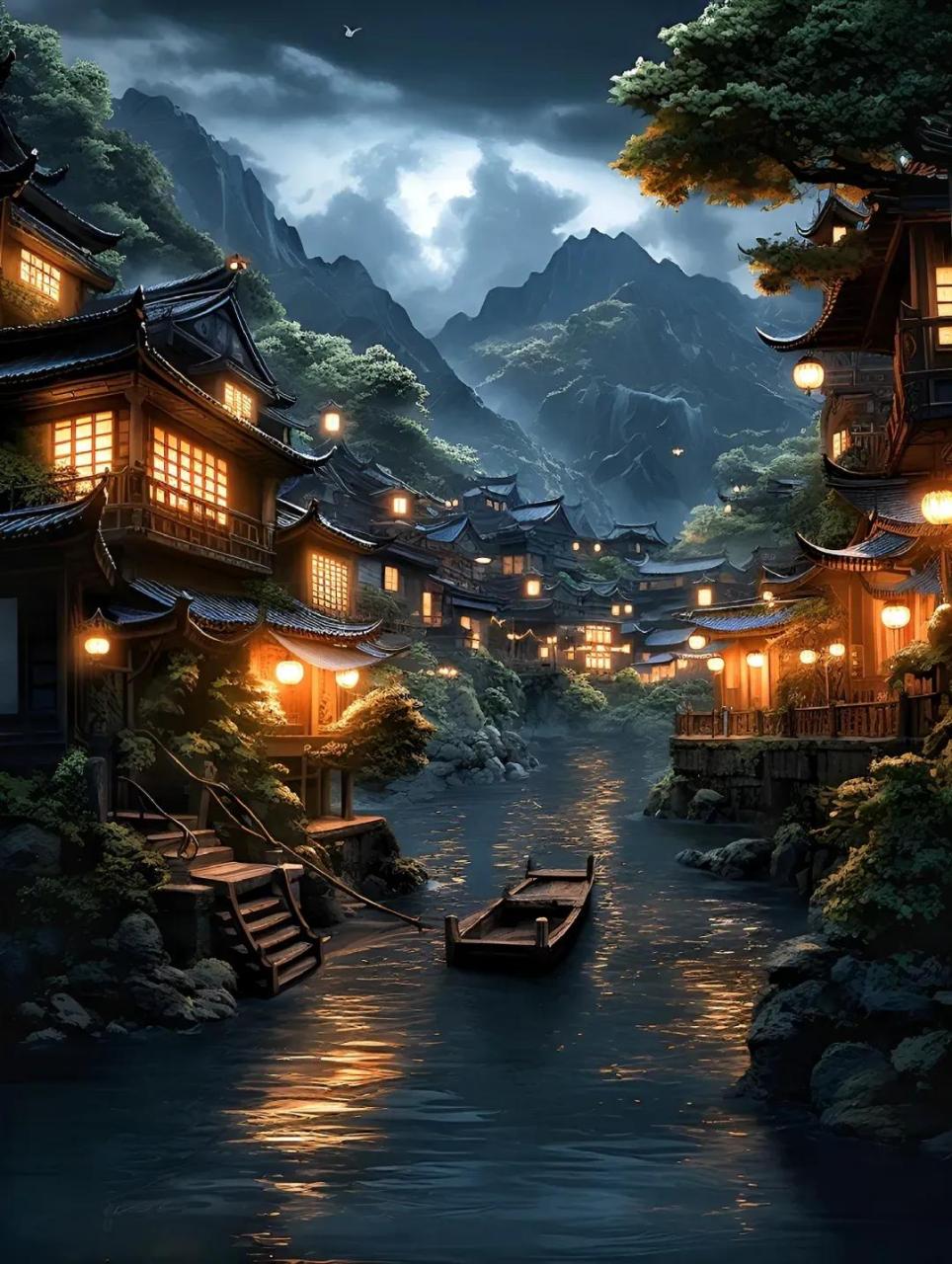 我想带你去一个地方,那里有最美的古镇夜景||| 夜晚,圆圆的月亮高挂在