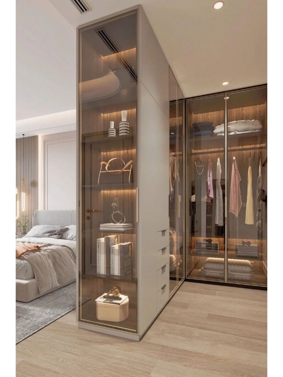 卫生间正对床不好?巧用l型衣柜做隔断!