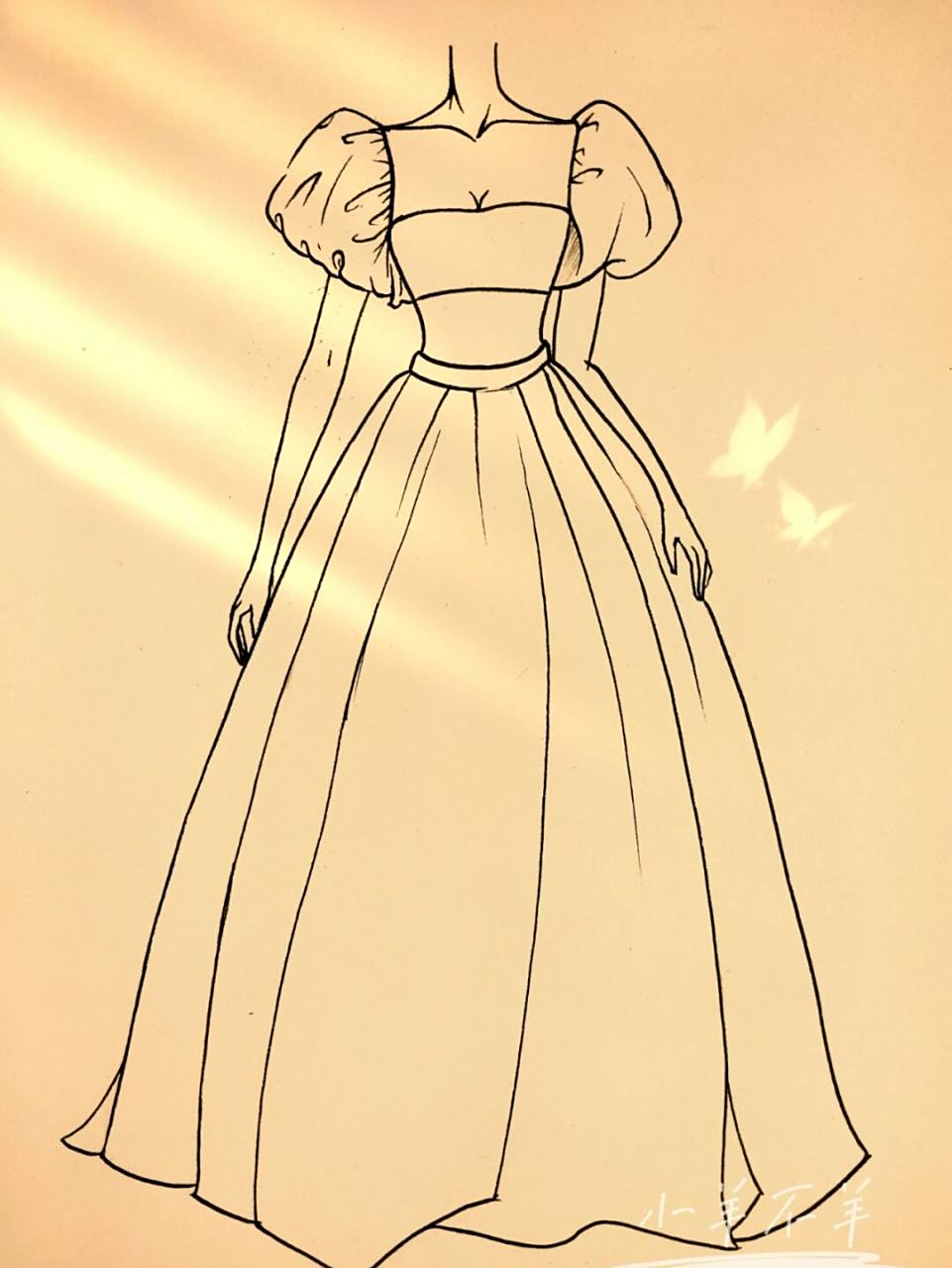 美女黑白简笔画#绘画教程53(附过程) 婚纱礼服手绘简笔画74绘画过程