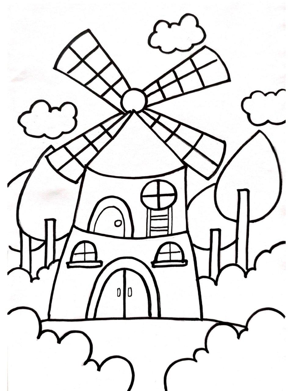 风车房子简笔画简单图片
