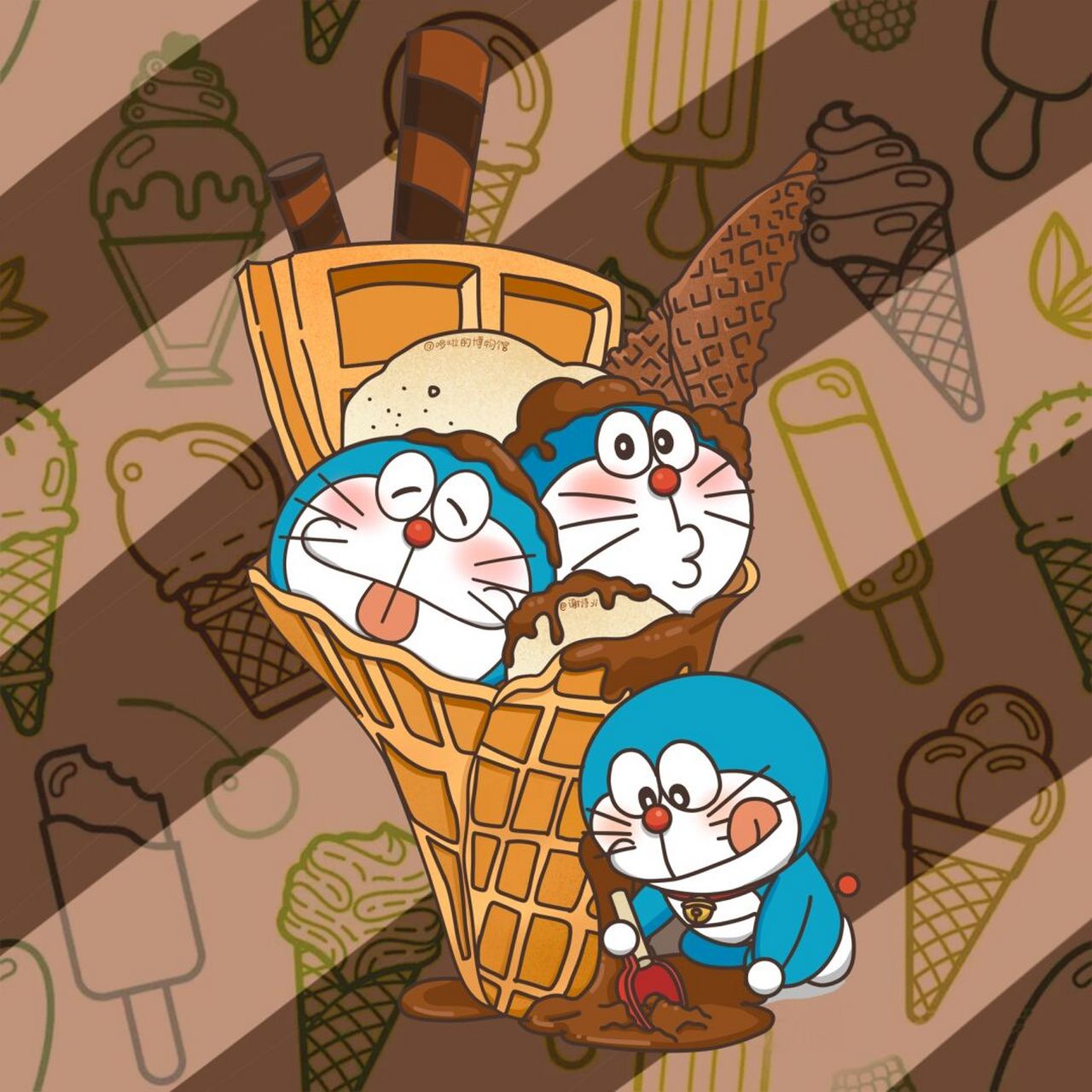 哆啦a梦壁纸,夏日冰淇凌 绘图:哆啦的博物馆7015谢诗yi #哆啦a梦