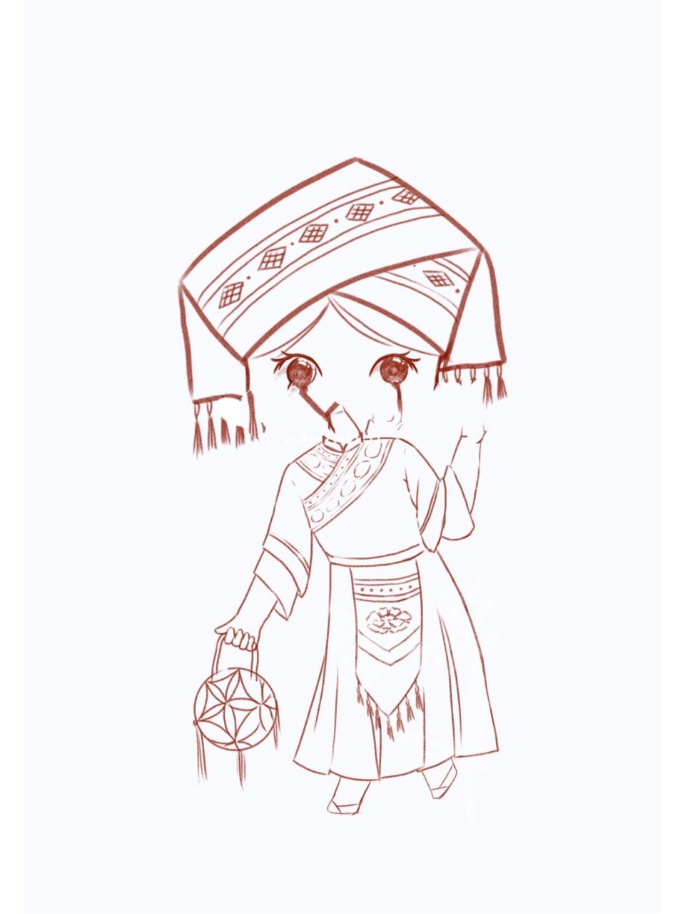 少数民族系列插画之壮族小可爱 这张是壮族的小可爱,图2线稿,图3小色