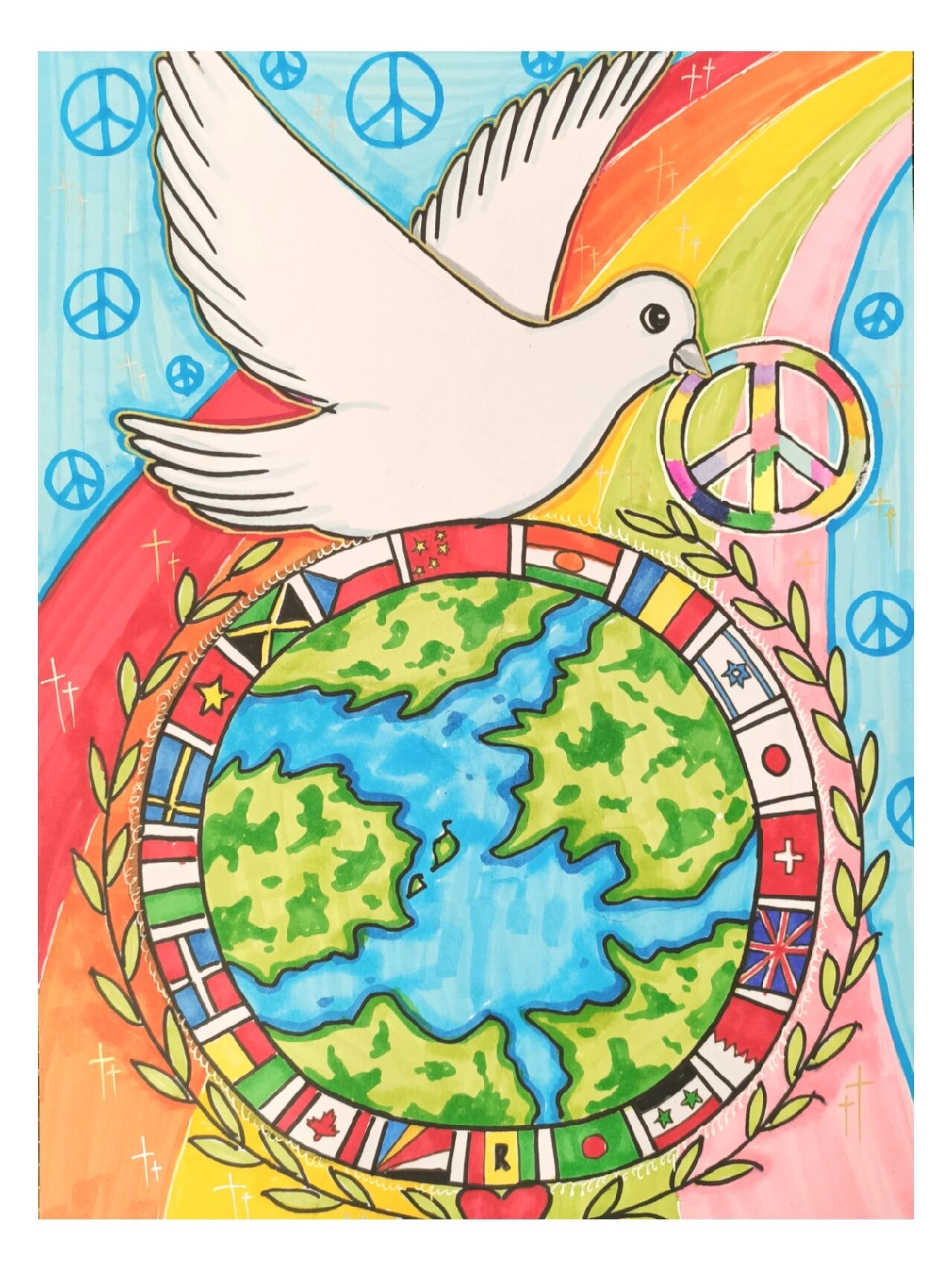 儿童画世界和平守护和平主题绘画