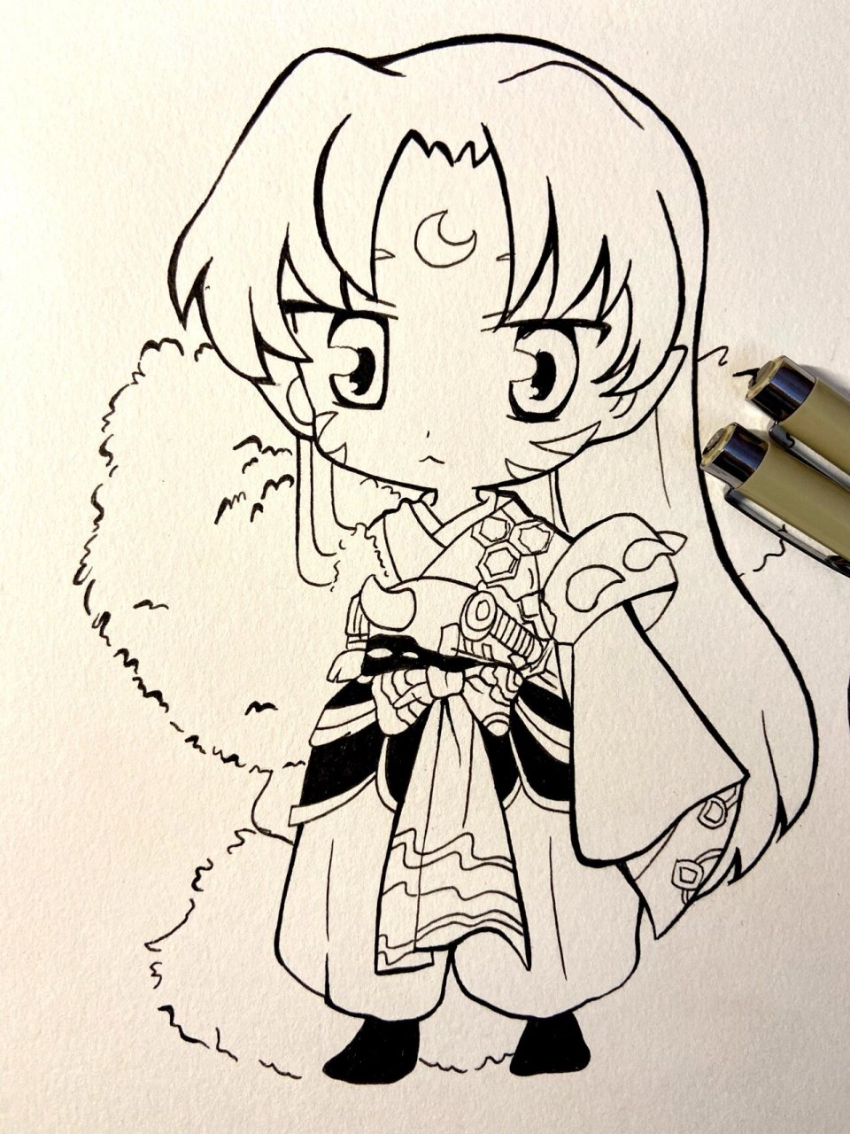 q版人物马克笔手绘|杀生丸大人|犬夜叉 可可爱爱的杀生丸大人～ 适当