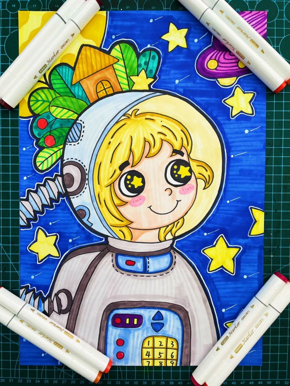 马克笔科技创新主题动漫 马克笔人物,科技主题,创新主体, 宇航员,太空