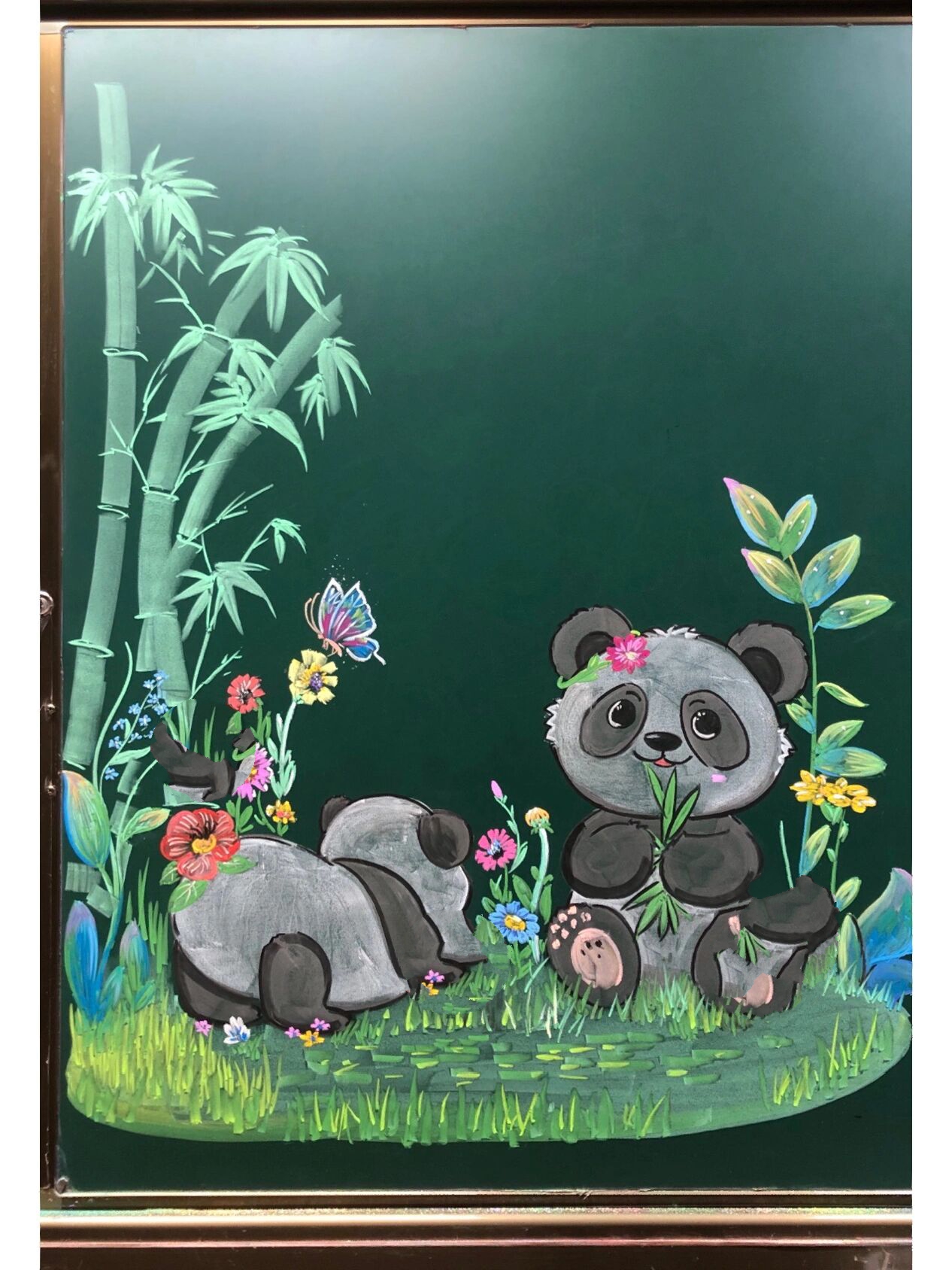 粉笔画一黑板报插图 熊猫