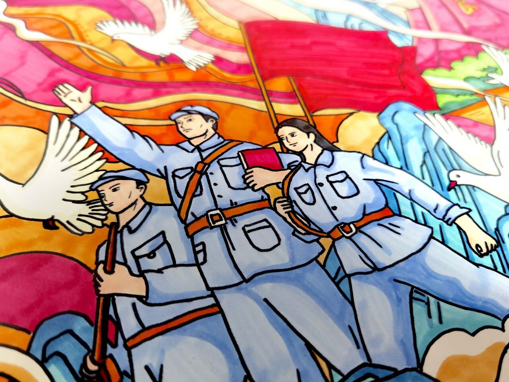 国庆(爱国爱党)主题画 客订临摹图 细节展示     有意关注私聊