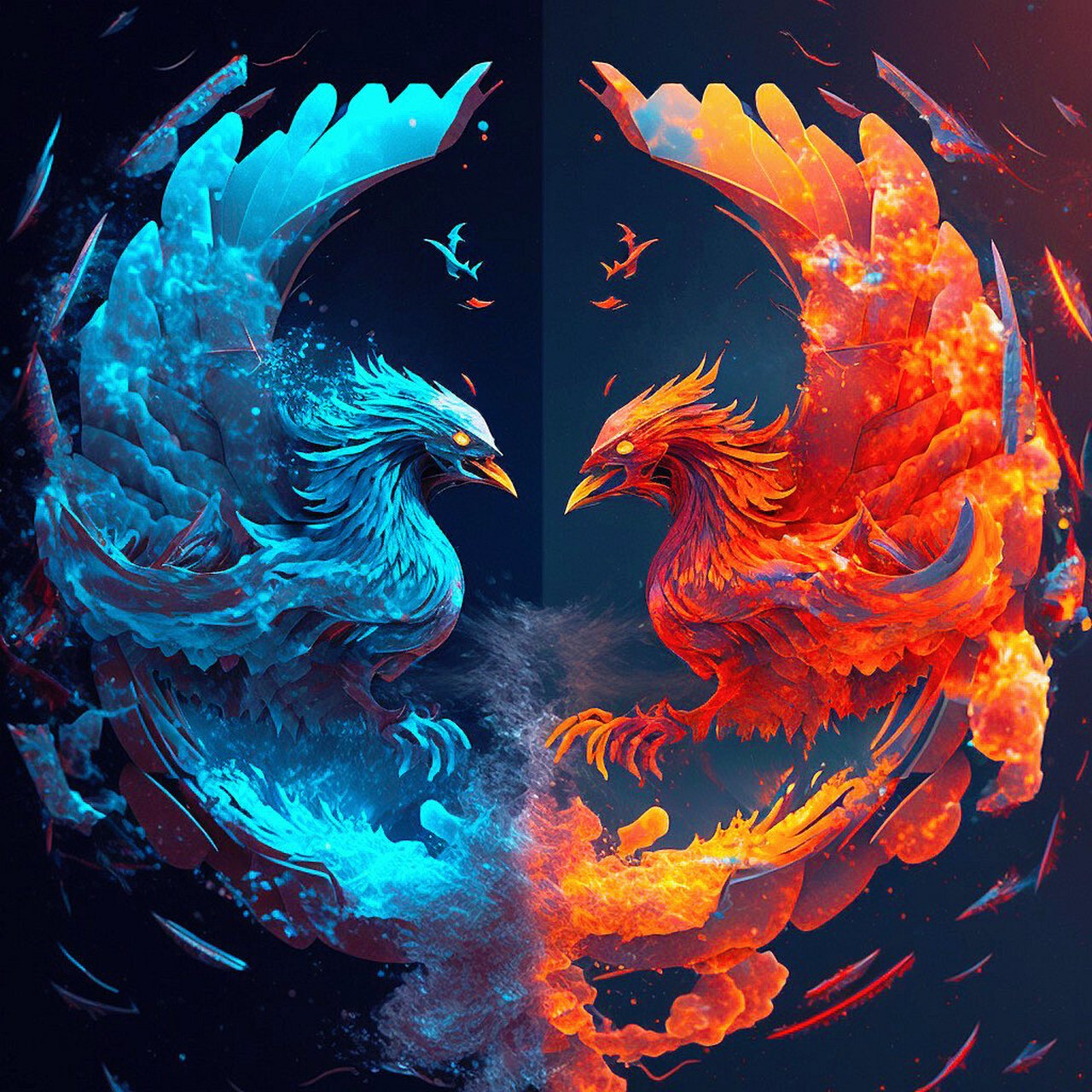 冰火凤凰,凤舞九天,祥瑞降临 ai绘画系列更新! 中华传统文化艺术更新!