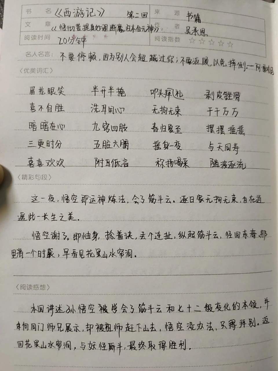 西游记读书笔记 西游记读书笔记打卡第二回