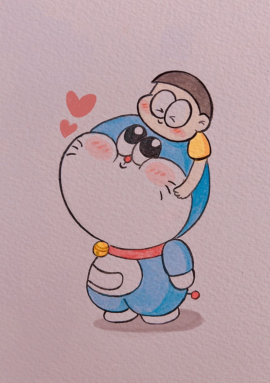 哆啦a梦&大雄治愈简笔画 多幸运能遇见你,包容我所有小脾气