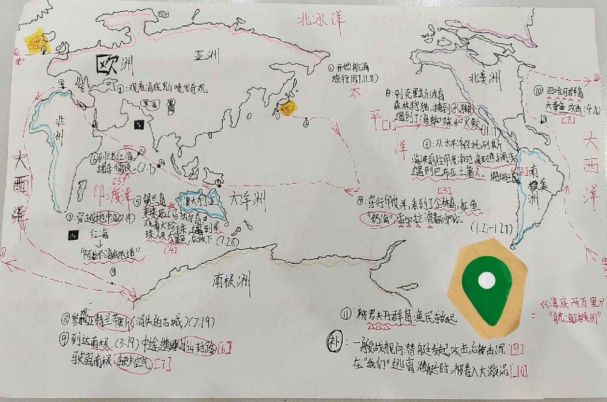 海底两万里航海路线图和十次遇险 海底两万里航海路线图和十次遇险