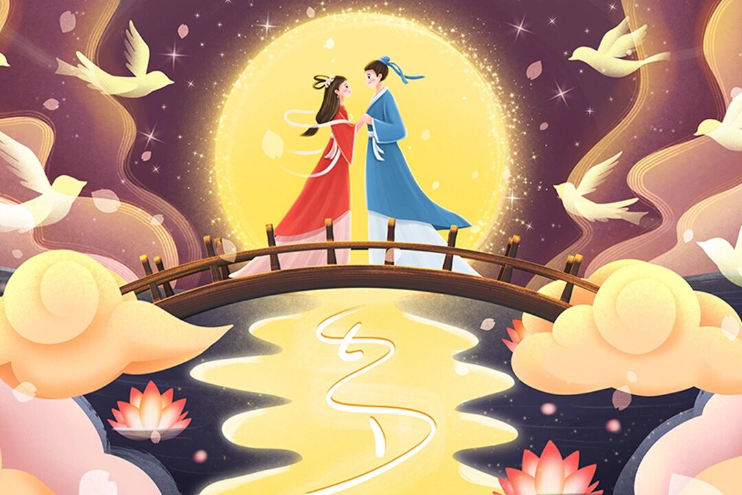古风插画 i 牛郎织女七夕相会,爱意绵绵