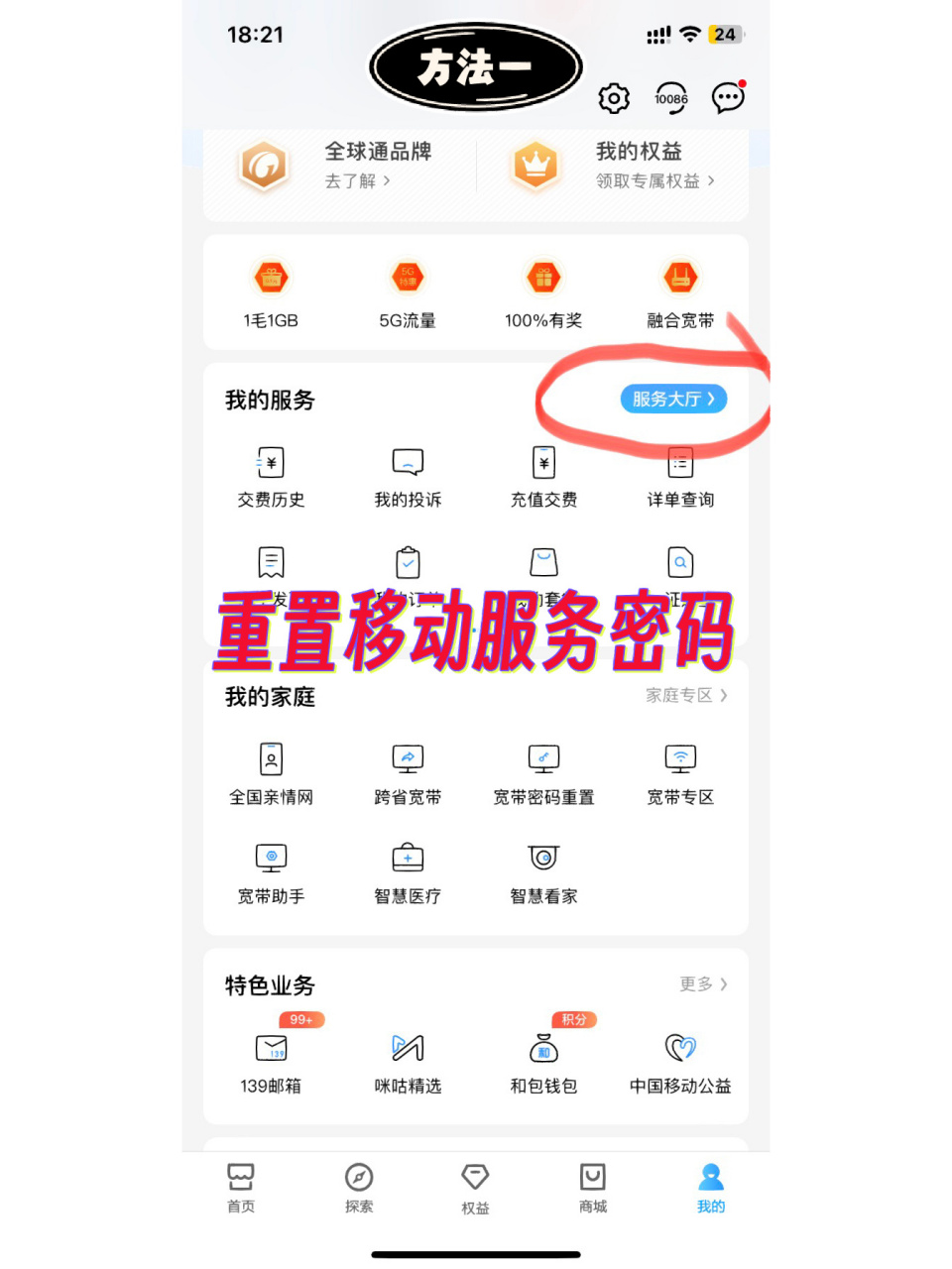 如何【重置移动服务密码】?