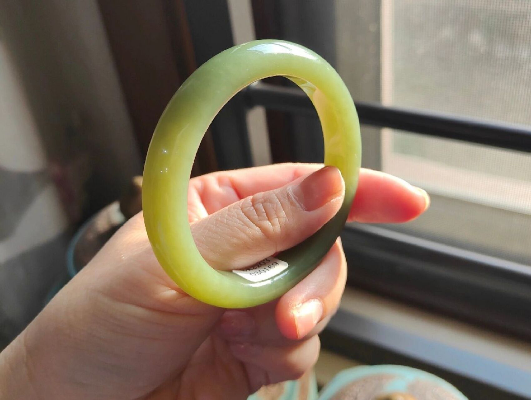 5圈口亮光平 和田玉新疆若羌青黄口青绿色56.