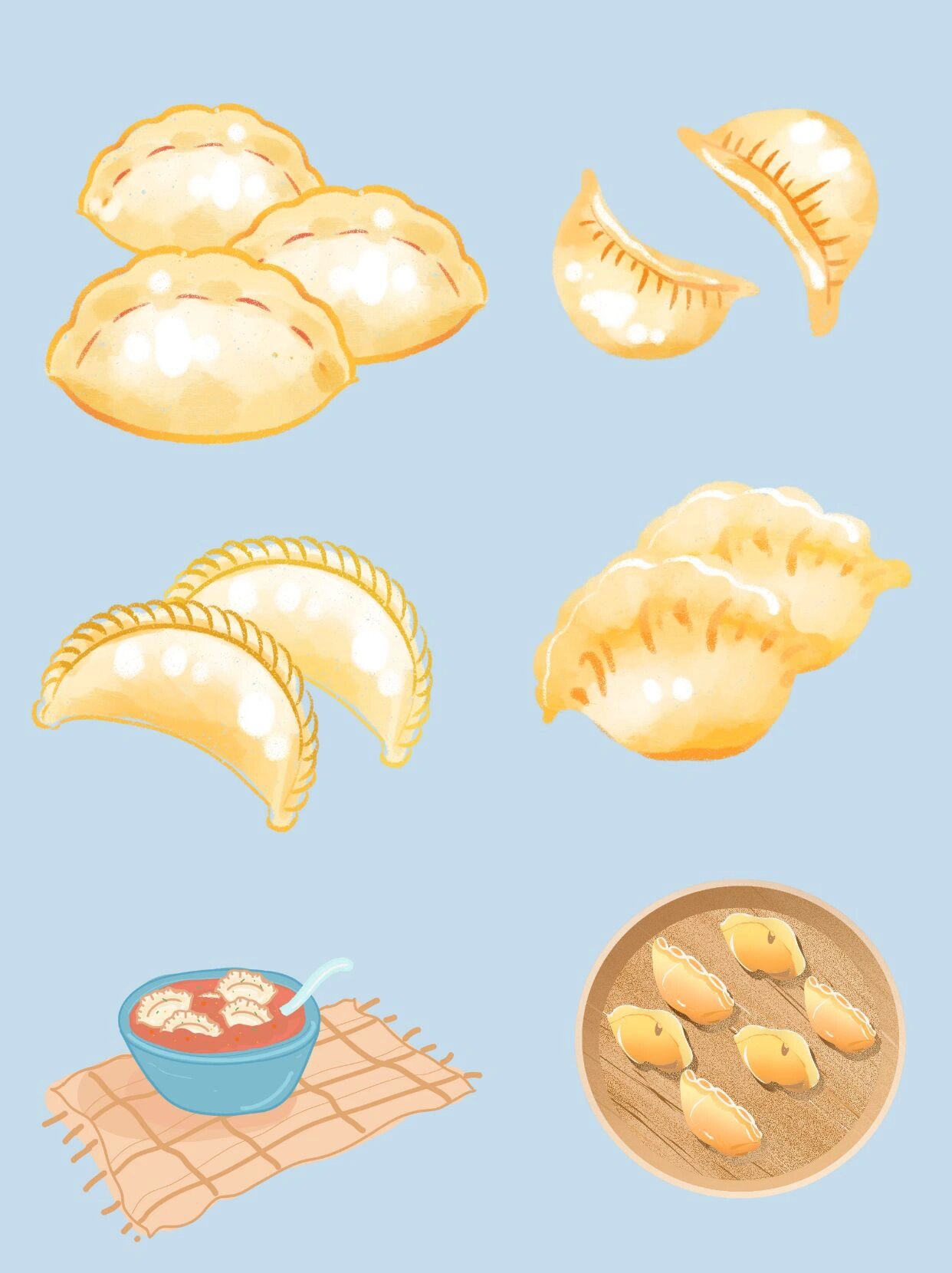立冬节气手绘插画饺子素材|免抠png 深秋还有几天就要和大家挥手告别