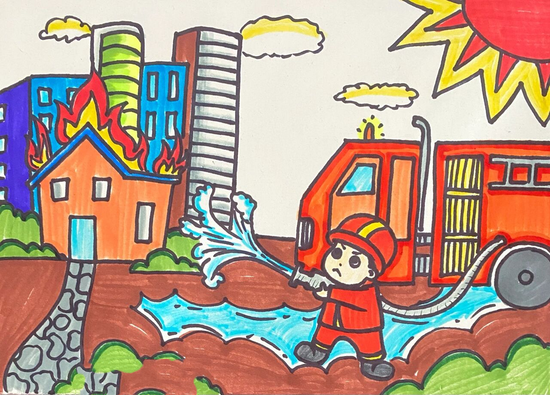 儿童画-消防员996902去救火97 临摹作品96