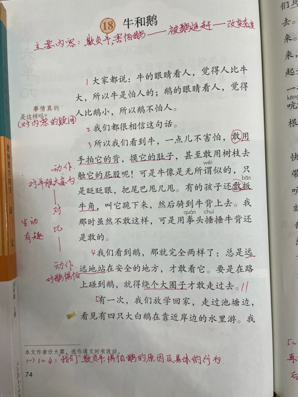 四年级上册18《牛和鹅》预习笔记 