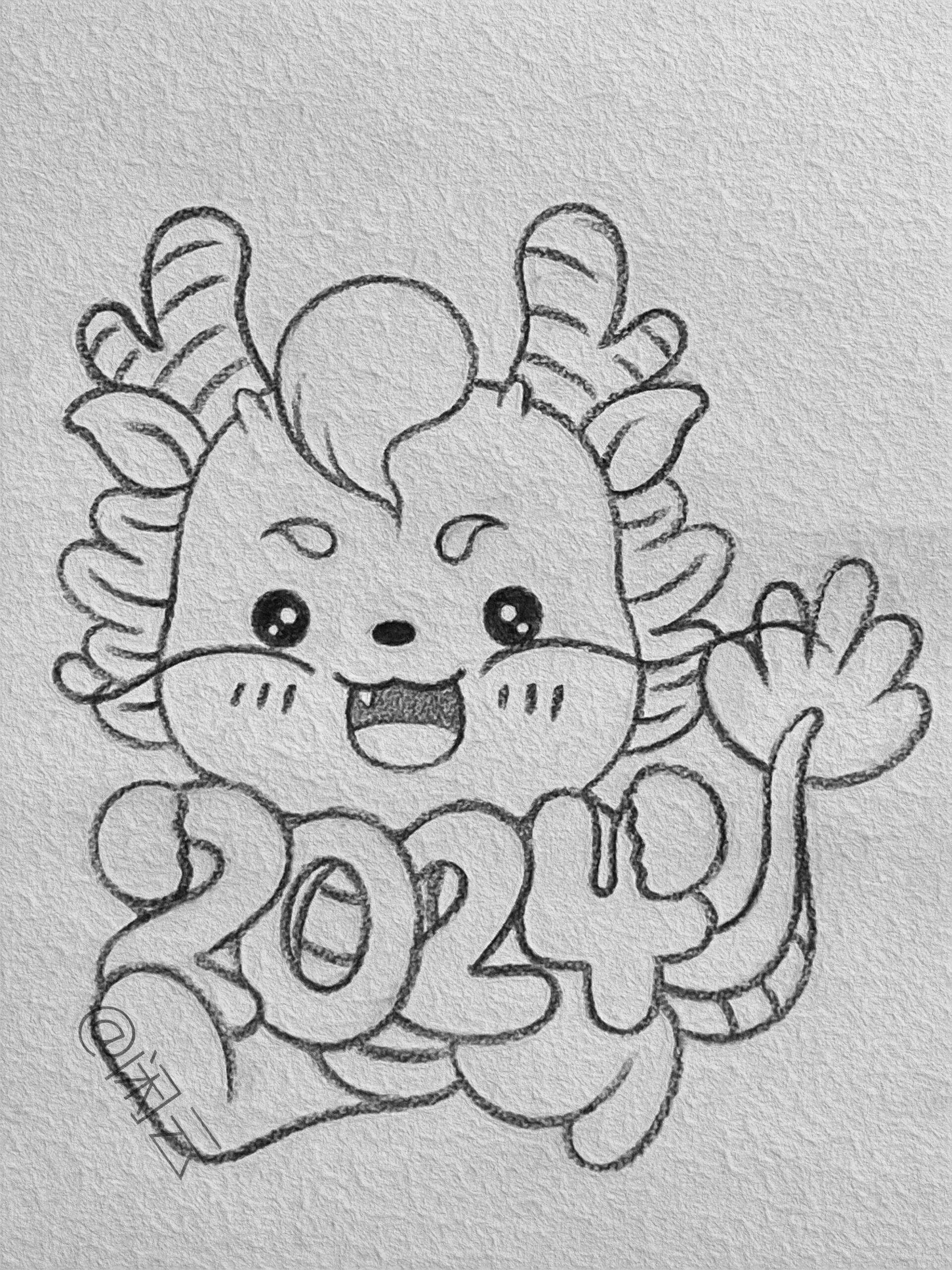 画画过程图 教你画可爱小龙