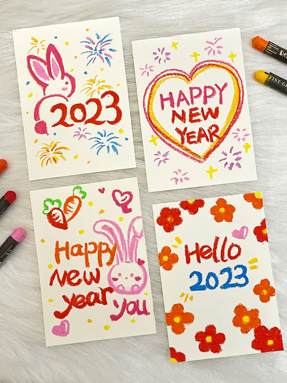 油画棒|922023新年手绘贺卡95简单易上 2023年即将到来 来画一组